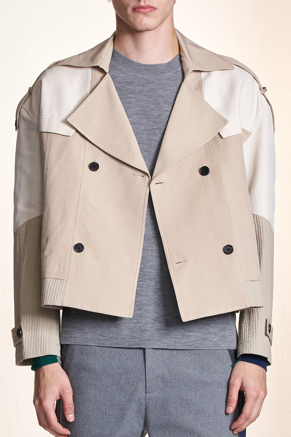 Cropped Trench Coat With Color Contrast