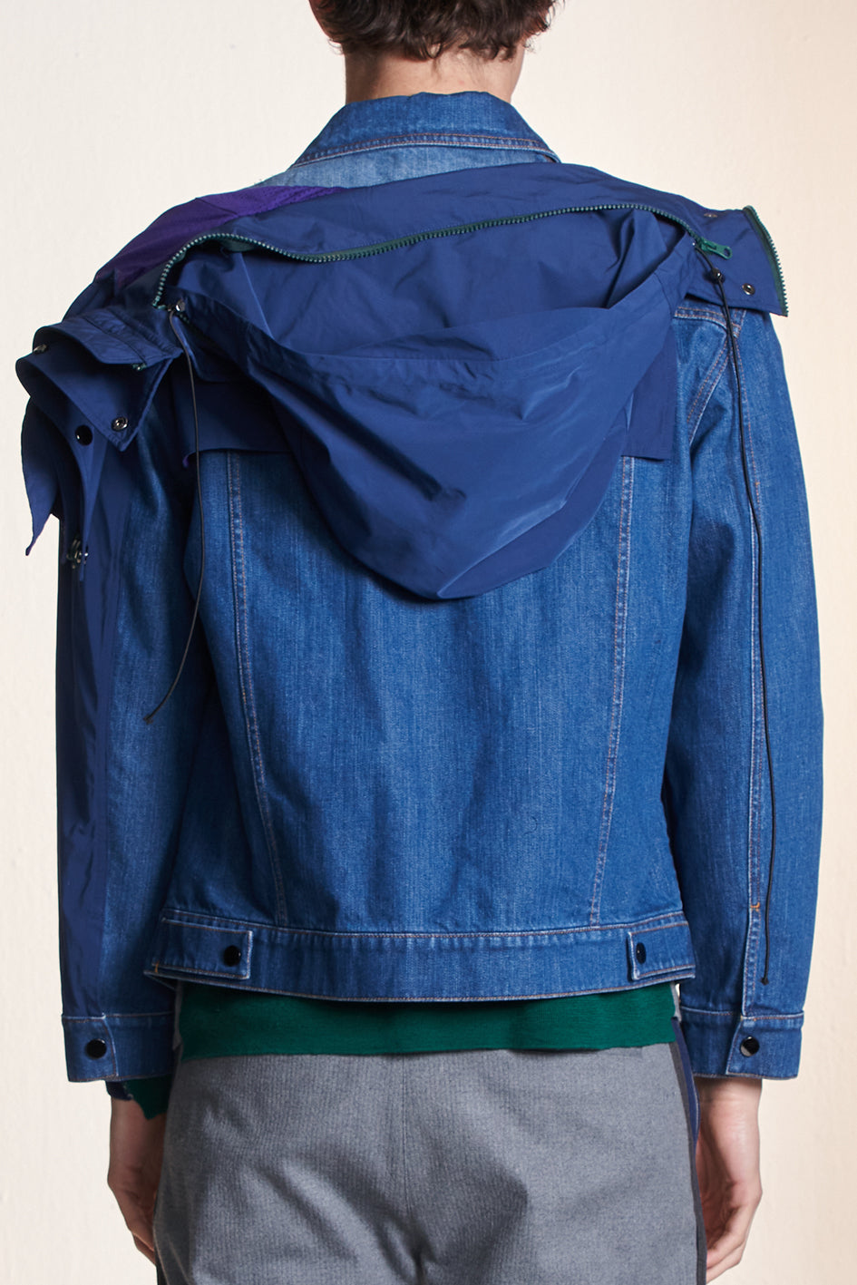 Deconstructed Denim Jacket With Cropped Hooded Jacket