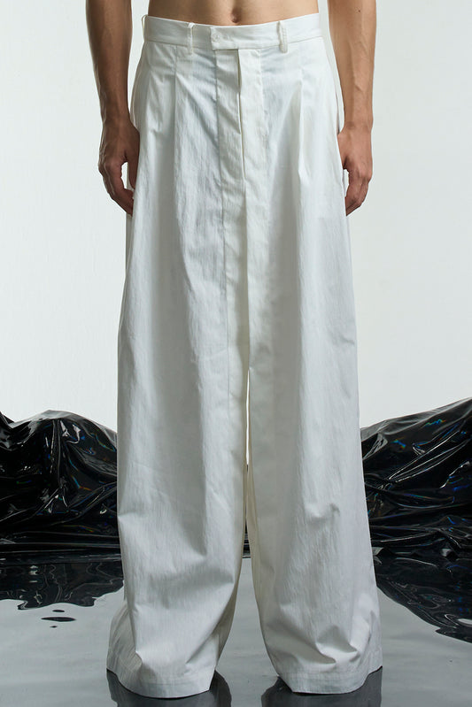Wide Fit Pleated Cotton Pants