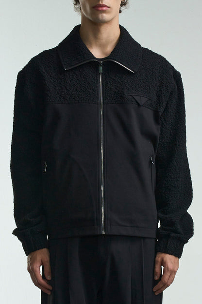 クレープ生地コントラストニットジャケット