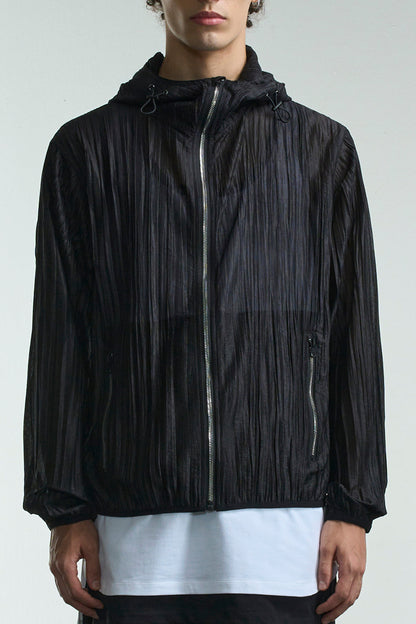 Pleated Sheer Jacket With Hood