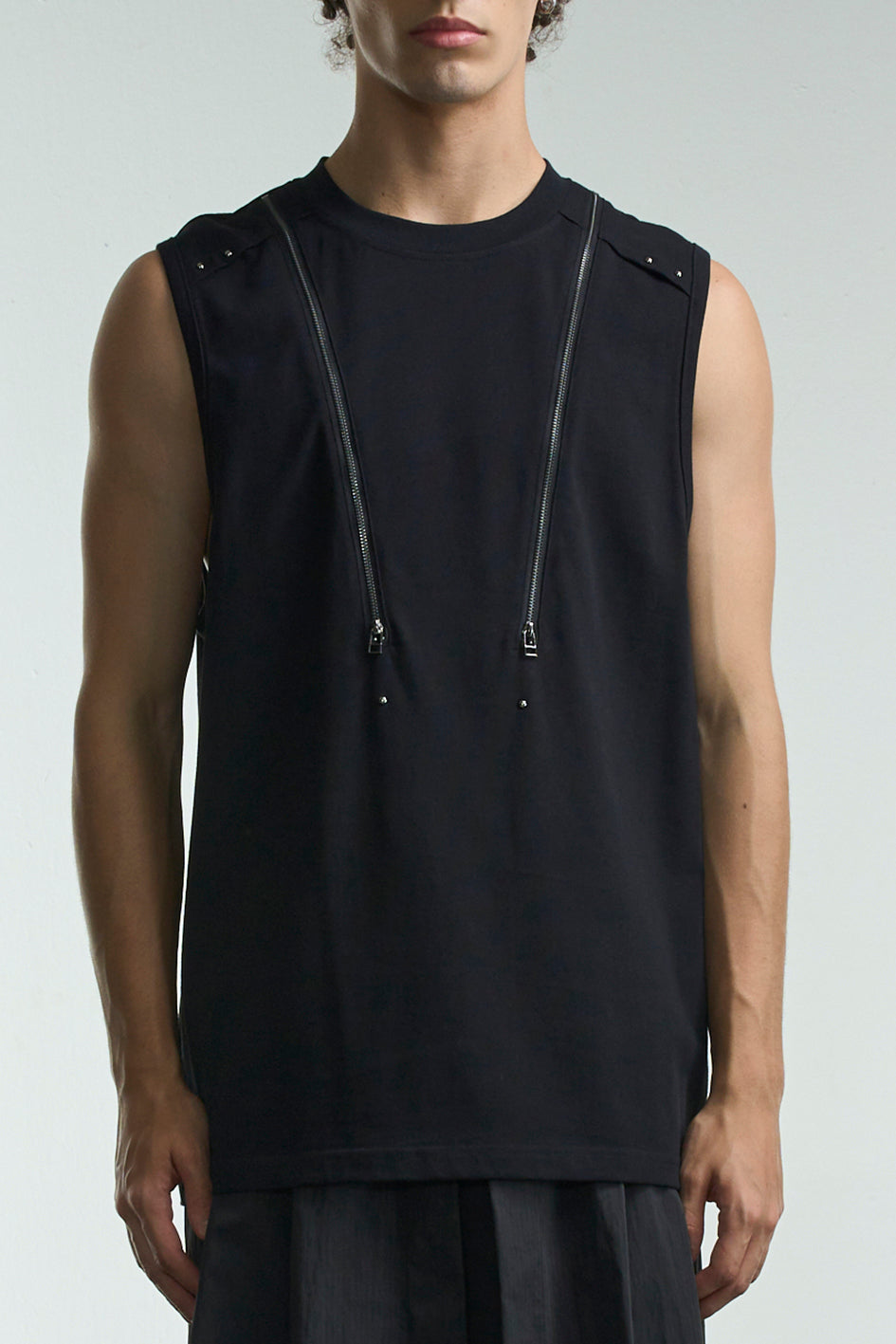 Tank Top With 2 Zippers And Studs