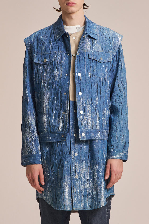 2in1 Crepe Denim Coat With Brush Print