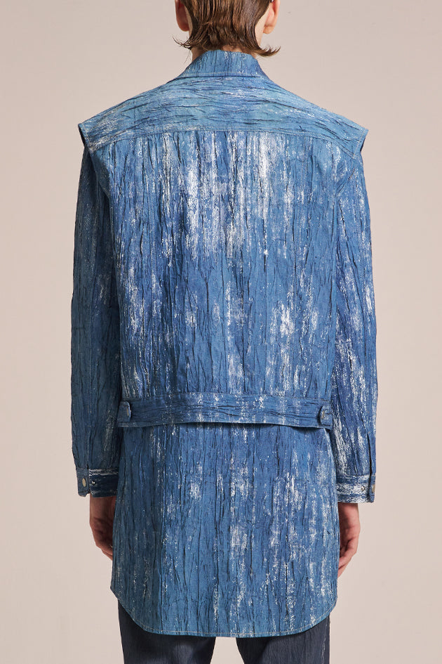 2in1 Crepe Denim Coat With Brush Print