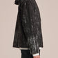 Crepe Hooded Jacket With Silver Brush Print