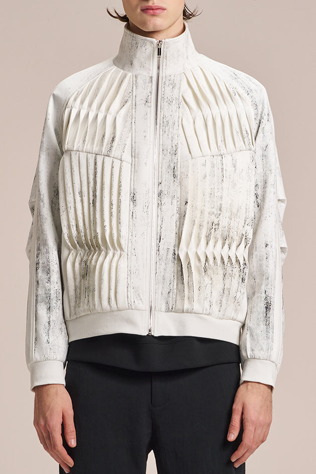 Knit Jacket With Pleats & Brush Print