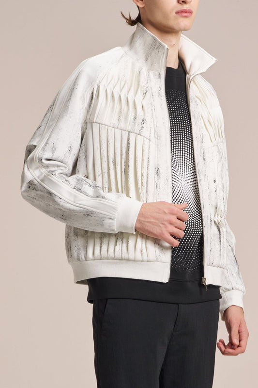 Knit Jacket With Pleats & Brush Print