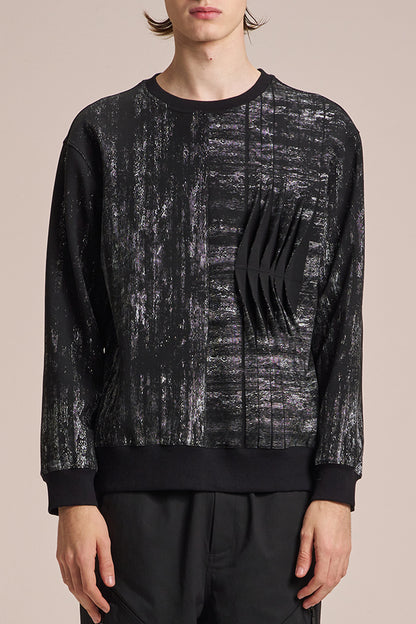 Sandwich Sweatshirt With Pleats & Brush Print