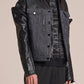 Crepe Denim & PU Leather Jacket With Detachable Sleeve