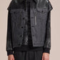 Crepe Denim & PU Leather Jacket With Detachable Sleeve