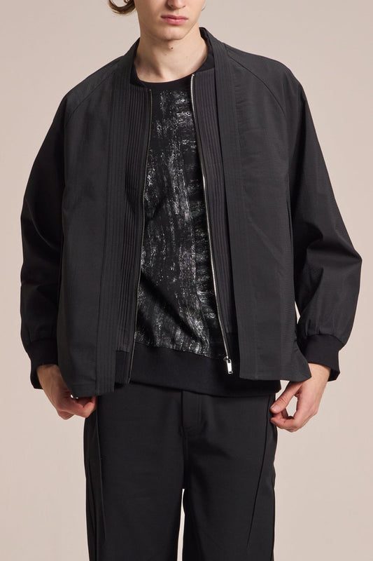 Fabric Contrast Bomber Jacket