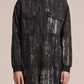 Crepe Zipper Long Jacket With Silver Brush Print