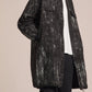 Crepe Zipper Long Jacket With Silver Brush Print