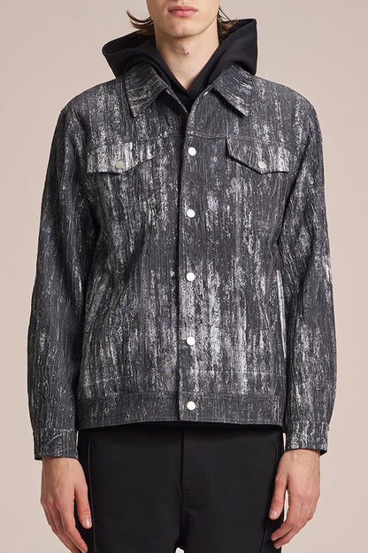 Crepe Denim Jacket With Brush Print