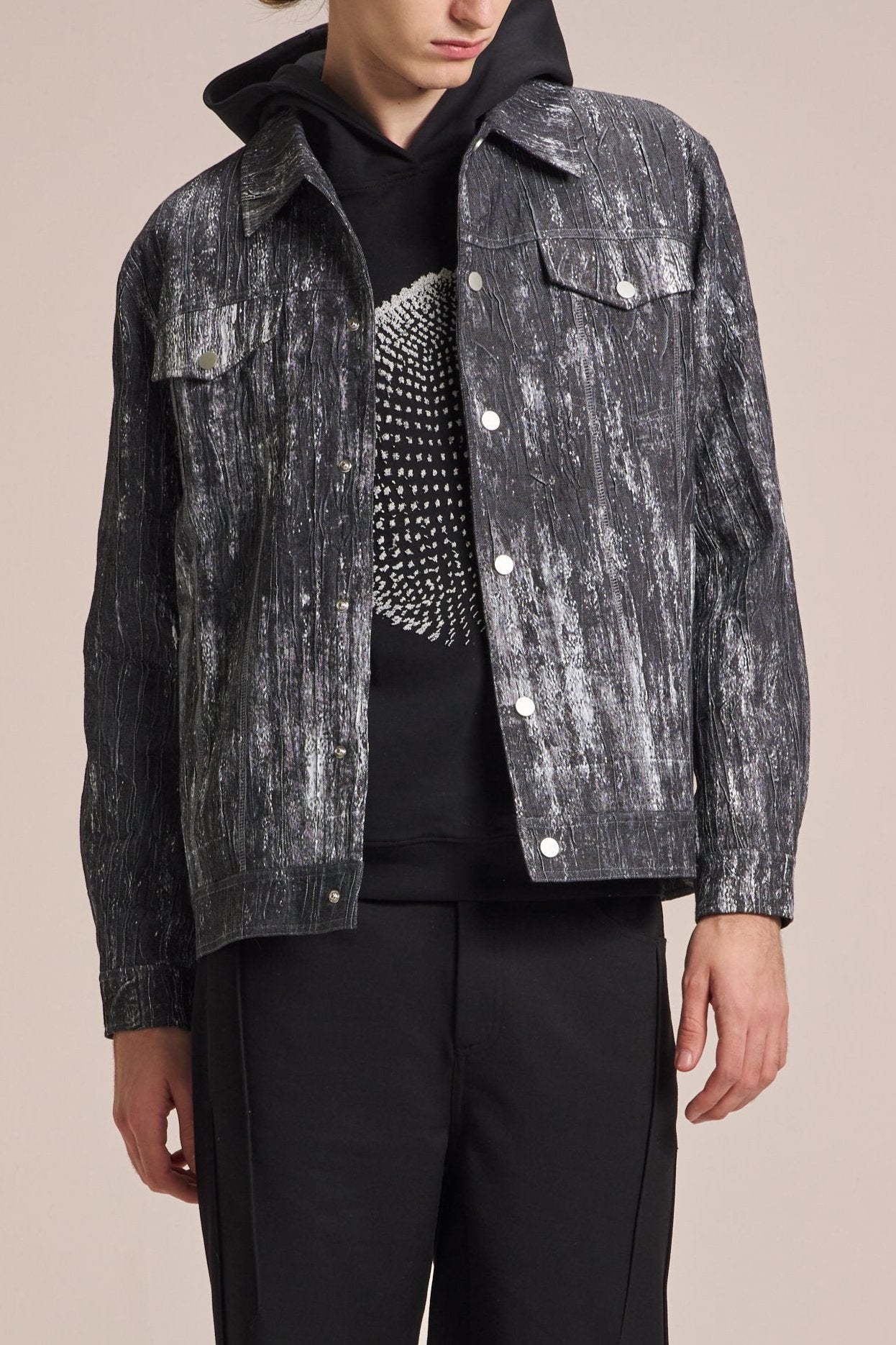 Crepe Denim Jacket With Brush Print