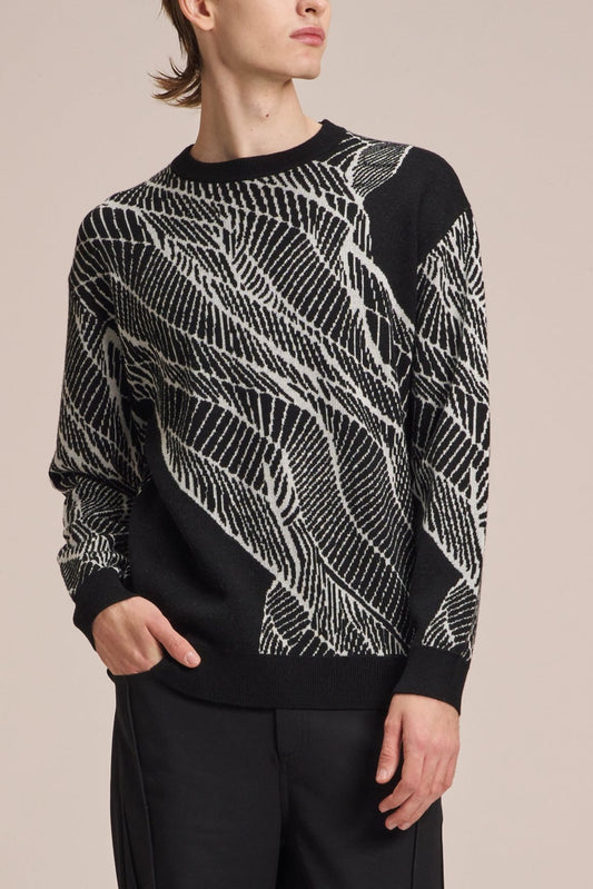 Wire Wave Pattern Wool Sweater