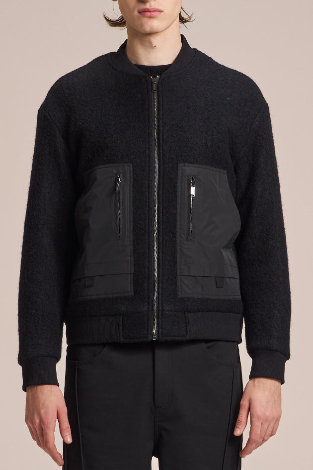 Wool Bomber Jacket With Fabric Contrast Pocket