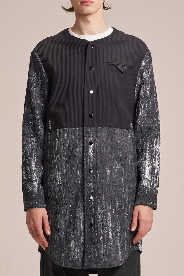 2in1 Crepe Denim Coat With Brush Print