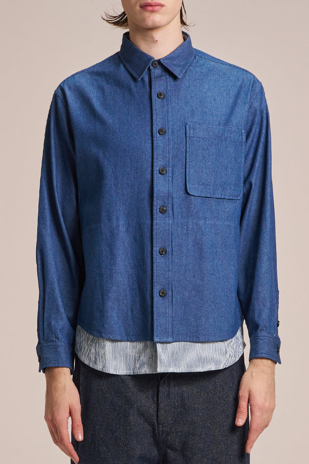 Denim Shirt WIth Layered Hem