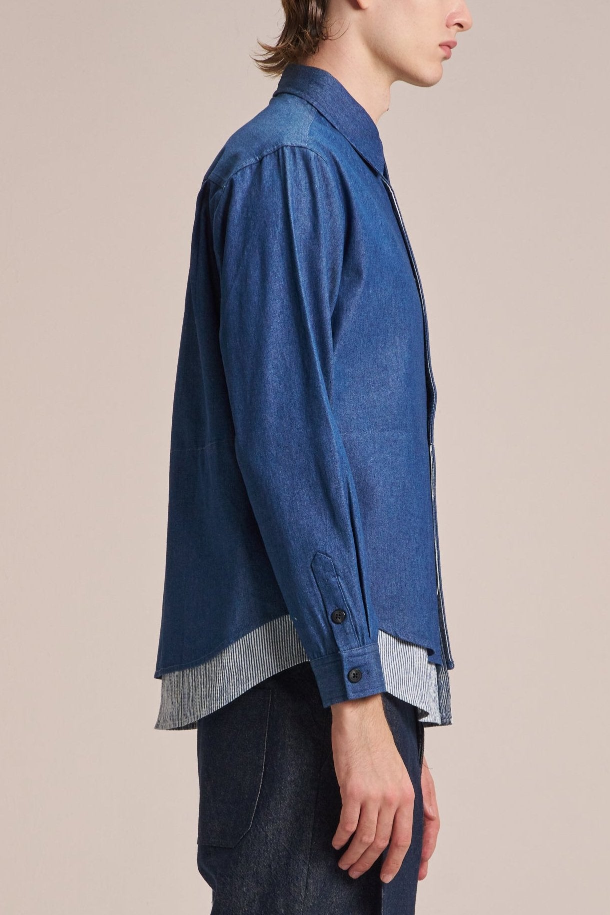 Denim Shirt WIth Layered Hem