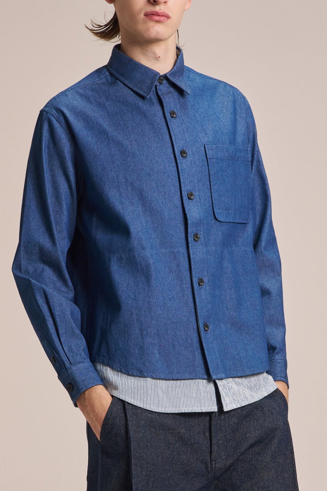 Denim Shirt WIth Layered Hem