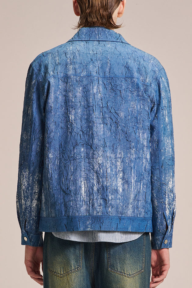 Crepe Denim Jacket With Brush Print