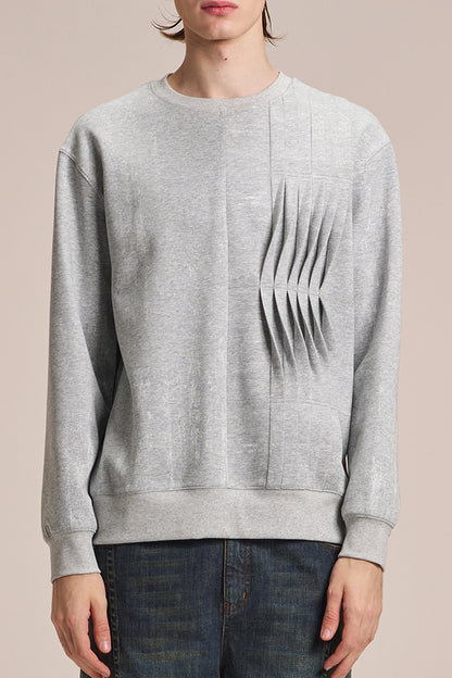 Sandwich Sweatshirt With Pleats & Brush Print