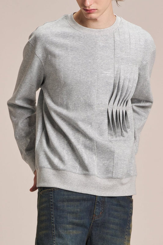 Sandwich Sweatshirt With Pleats & Brush Print