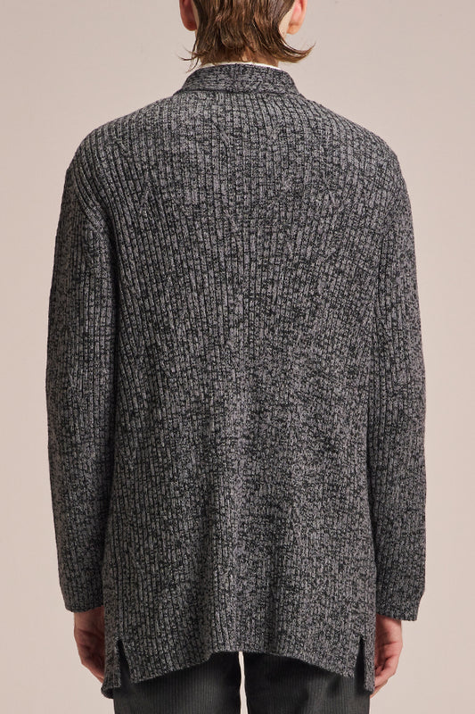 Mix Yarn Spoon Collar Wool Long Cardigan