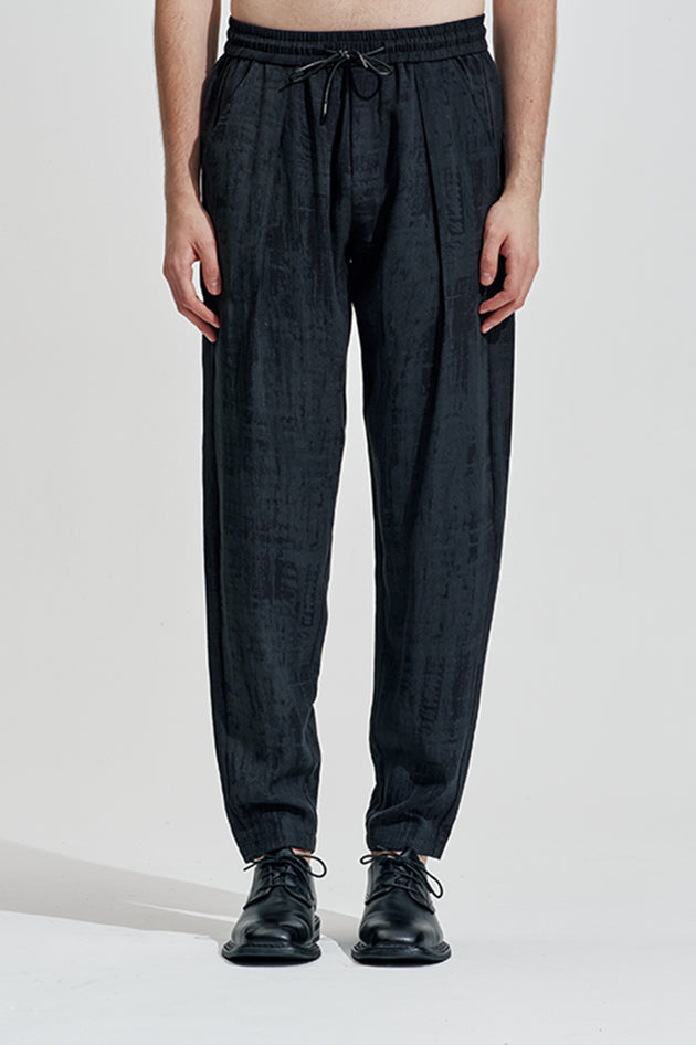 Blurred Check Print Pleated Pants