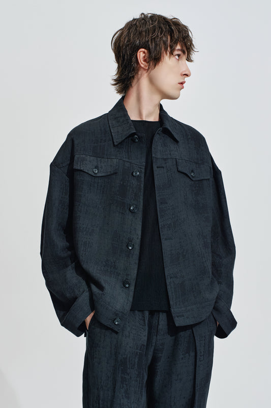 Blurred Check Print Oversize Jacket