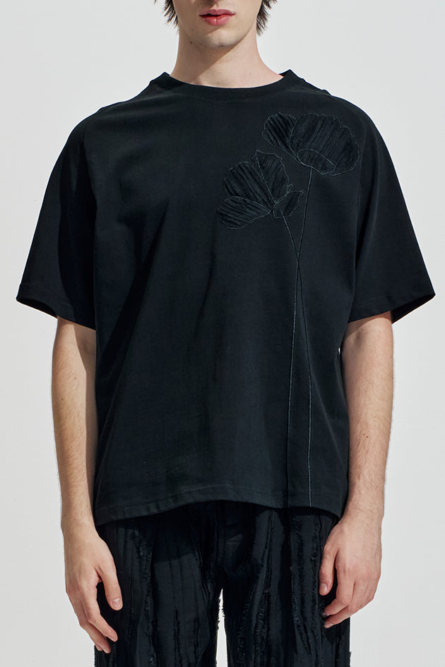 Oversize Tee With Flowers Embroidery