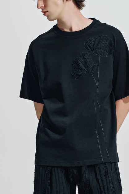 Oversize Tee With Flowers Embroidery