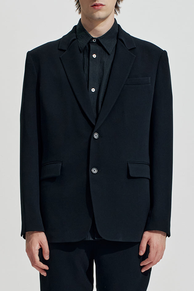 Acetate Boxy Blazer With Bartack Collar