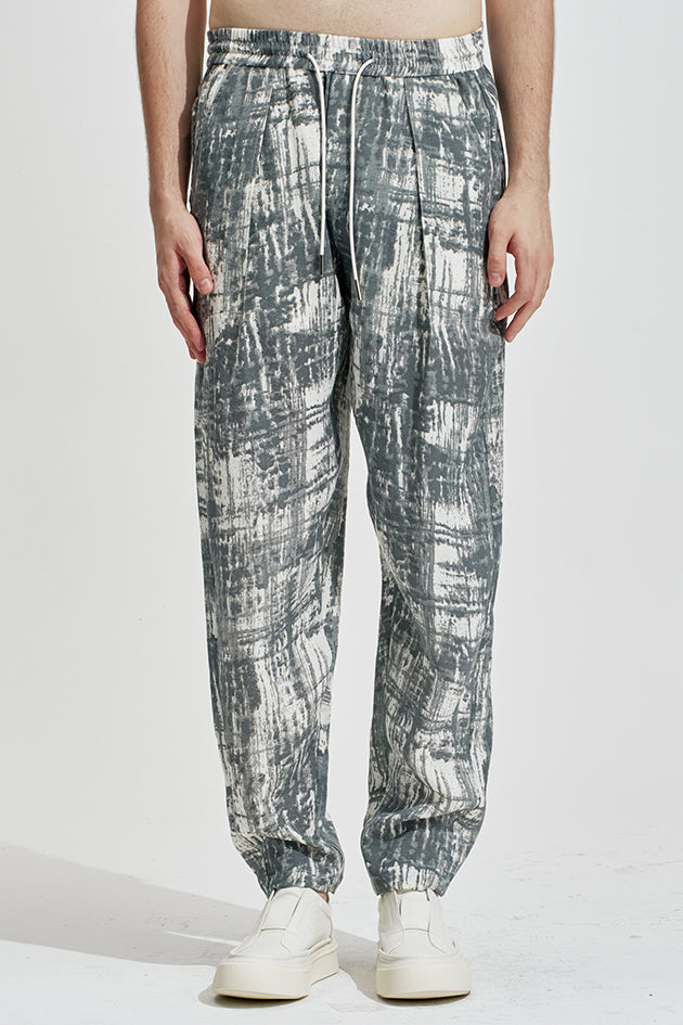 Blurred Check Print Pleated Pants