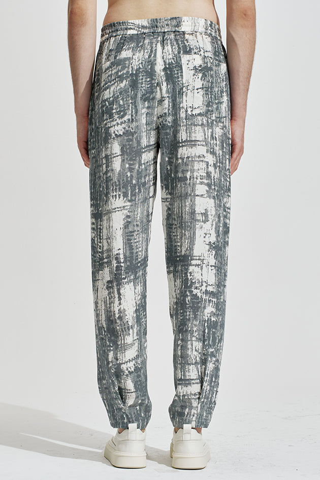 Blurred Check Print Pleated Pants