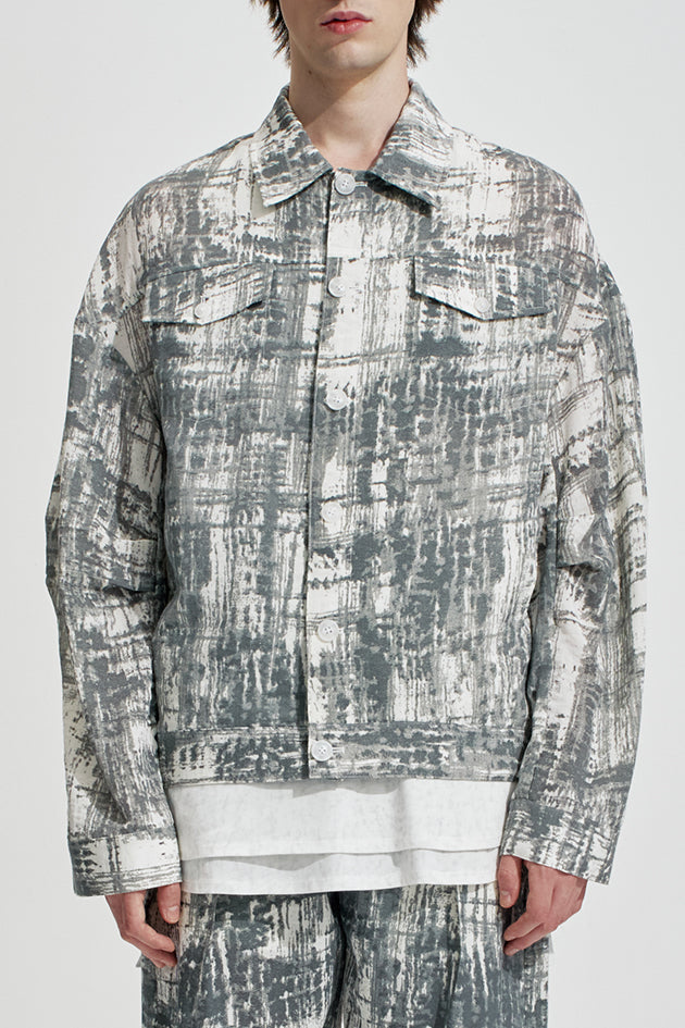 Blurred Check Print Oversize Jacket