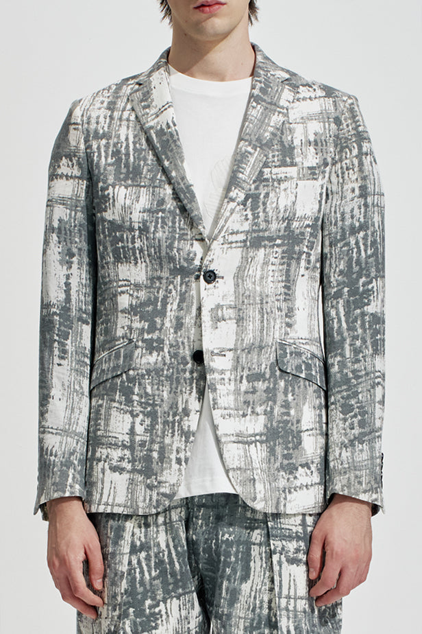 Blurred Check Print Blazer