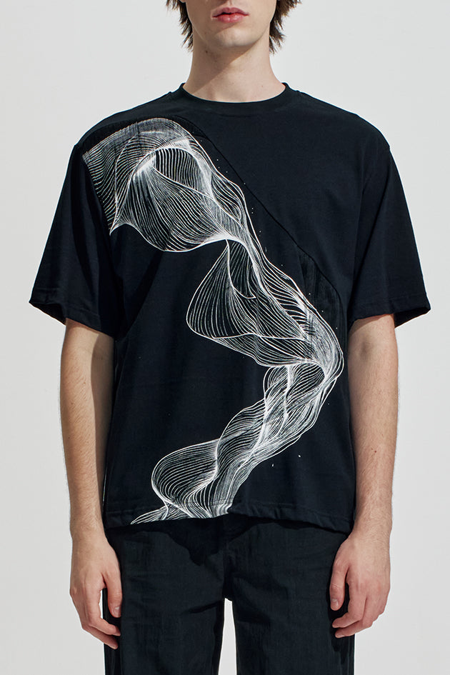 Oversize Tee With Organic Wave Print