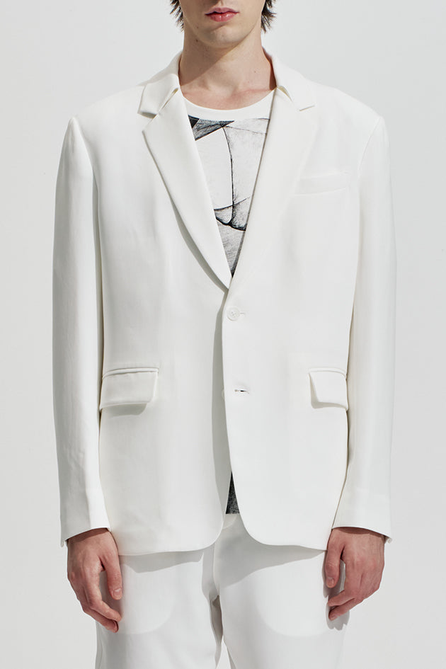 Acetate Boxy Blazer With Bartack Collar