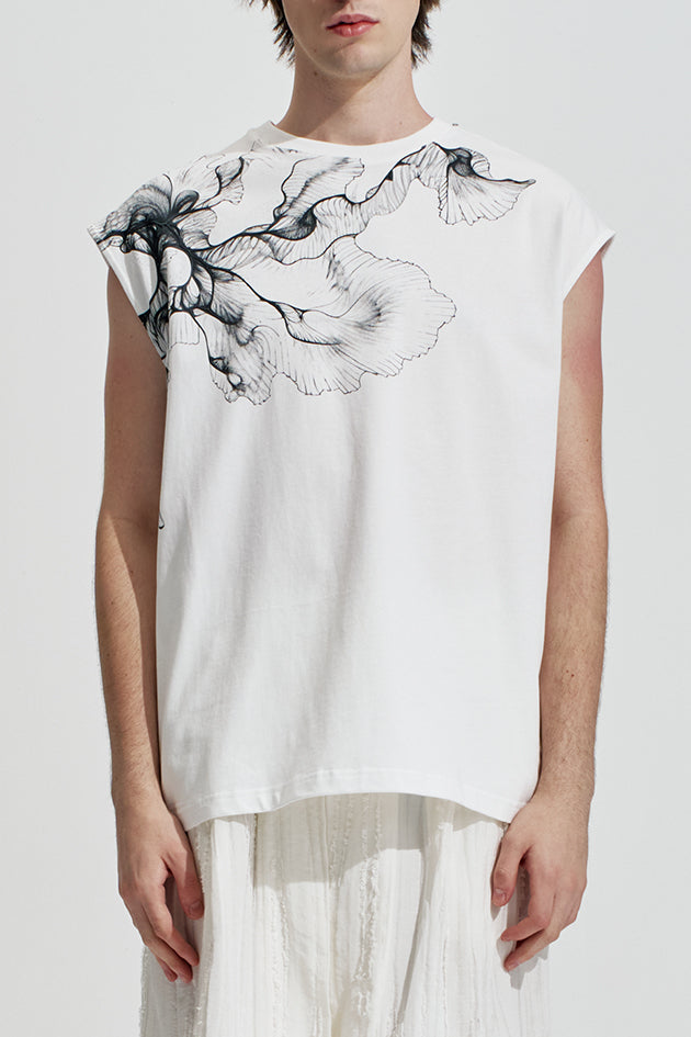 Sleeveless Tee With Flower Print Details