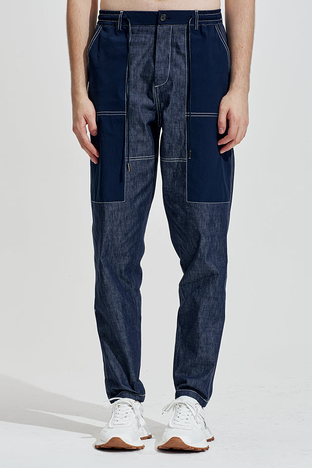 Light Denim Pants With Fabric Contrast