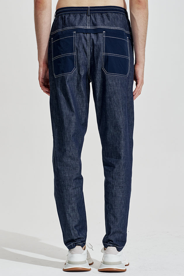 Light Denim Pants With Fabric Contrast