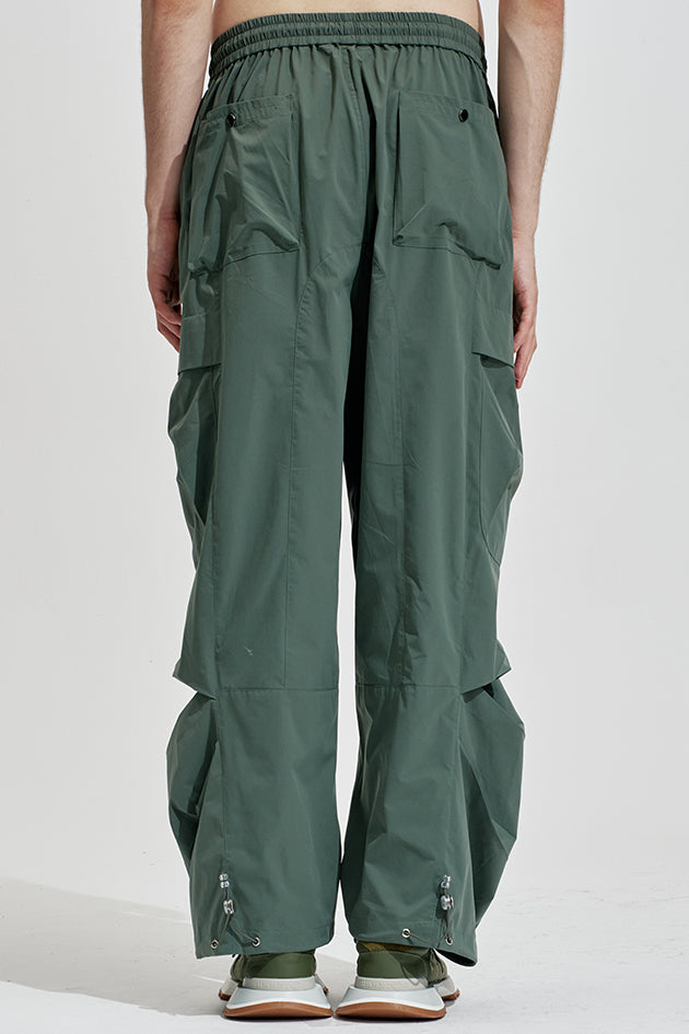 Wide Leg Cargo Pants With Drawstring Hem