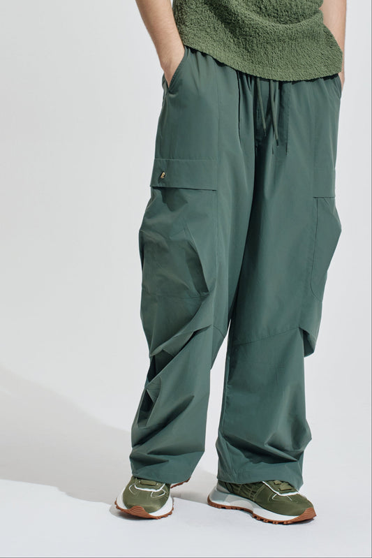 Wide Leg Cargo Pants With Drawstring Hem