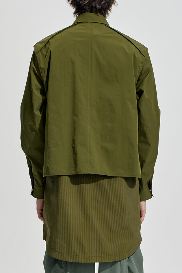 Long Shirt Jacket Contrast With Perforated Nylon