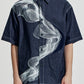 Oversize Denim Shirt With Organic Wave Print