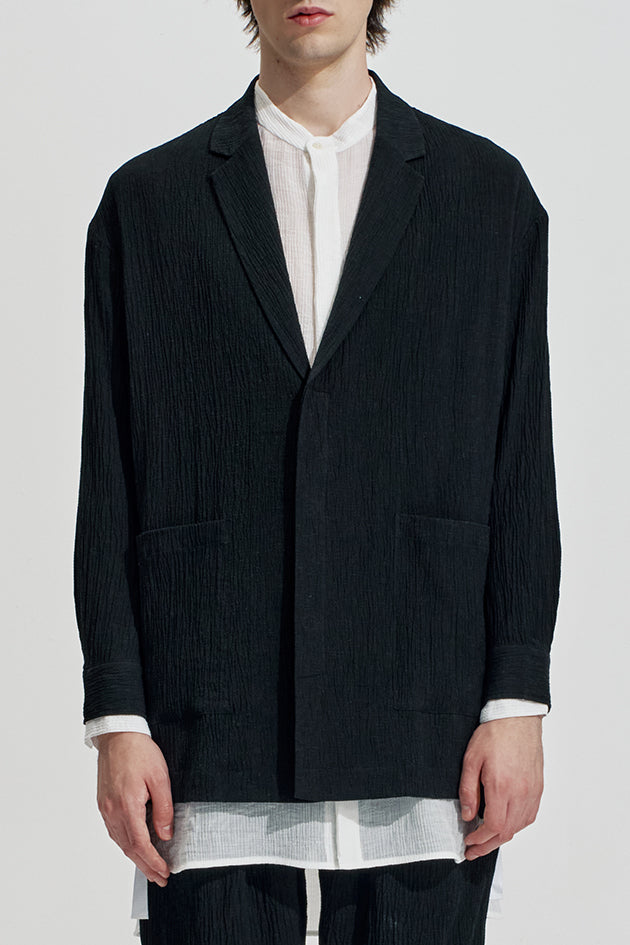 Smocking Textured DB Long Blazer