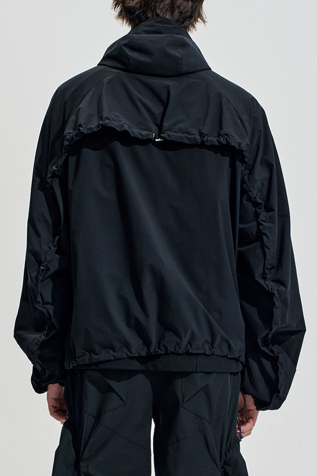 Hooded Light Jacket With Drawstring At Back