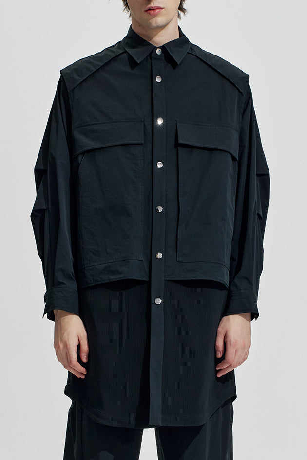 Long Shirt Jacket Contrast With Perforated Nylon